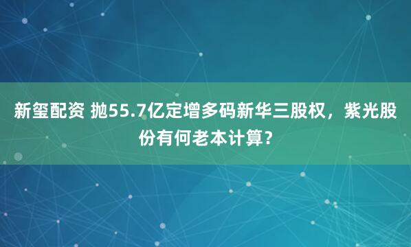 新玺配资 抛55.7亿定增多码新华三股权，紫光股份有何老本计算？