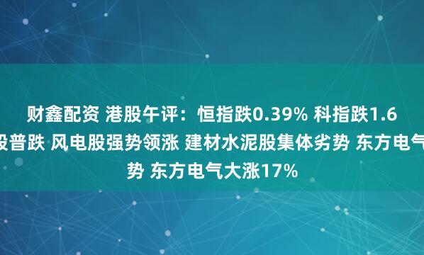 财鑫配资 港股午评：恒指跌0.39% 科指跌1.65% 科网股普跌 风电股强势领涨 建材水泥股集体劣势 东方电气大涨17%