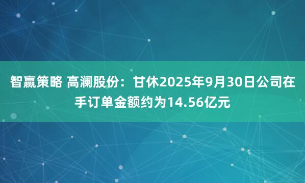 智赢策略 高澜股份：甘休2025年9月30日公司在手订单金额约为14.56亿元